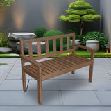 Maxbell Wood Bench W/ Backrest and Armrest Farmhouse for Outside Outdoor Front Porch