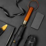 Maxbell Travel Umbrella Wooden Handle Umbrella for Outdoor Activities Camping Travel Black