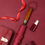 Maxbell Travel Umbrella Wooden Handle Umbrella for Outdoor Activities Camping Travel Red