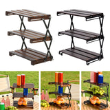Maxbell Camping Folding Storage Rack Versatile Organizer for Kitchen Outdoor Picnics Wood Surface