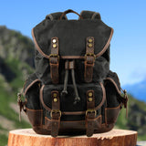 Maxbell Canvas Backpack Outdoor Portable Casual Daypack for Fishing Trekking Camping Black