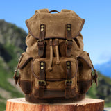 Maxbell Canvas Backpack Outdoor Portable Casual Daypack for Fishing Trekking Camping Khaki