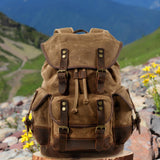 Maxbell Canvas Backpack Outdoor Portable Casual Daypack for Fishing Trekking Camping Khaki