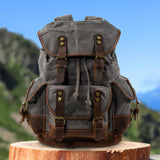 Maxbell Canvas Backpack Outdoor Portable Casual Daypack for Fishing Trekking Camping Gray