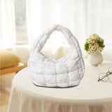 Maxbell Women Handbag Comfortable Trendy Nylon Quilted Shoulder Bag Pleated Tote Bag White Pink