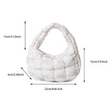 Maxbell Women Handbag Comfortable Trendy Nylon Quilted Shoulder Bag Pleated Tote Bag White Pink