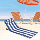 Maxbell Folding Beach Chair with Adjustable Backrest Padded Foldable Chair Beach Mat Blue White Stripes