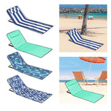 Maxbell Folding Beach Chair with Adjustable Backrest Padded Foldable Chair Beach Mat Blue White Stripes