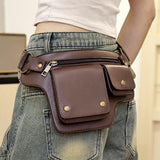 Maxbell Waist Pack Punk Style Hip Bag Wallet Waist Bag for Travel Fishing Hiking Brown