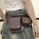 Maxbell Waist Pack Punk Style Hip Bag Wallet Waist Bag for Travel Fishing Hiking Brown