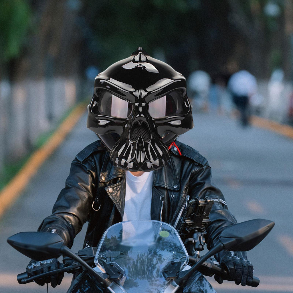 Maxbell Skull Motorcycle Helmet Impact Protection Half Helmet Breathable Bike Helmet XL Glossy black