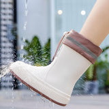 Maxbell Rain Boots for Women Wellies Fashion Garden Boots for Fishing Outside Travel Beige