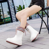 Maxbell Rain Boots for Women Wellies Fashion Garden Boots for Fishing Outside Travel Beige