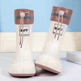 Maxbell Rain Boots for Women Wellies Fashion Garden Boots for Fishing Outside Travel Beige