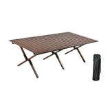 Maxbell Camping Folding Table Compact Foldable Picnic Table for Hiking Beach Kitchen walnut color