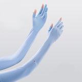 Maxbell Adjustable Arm Sleeves with Gloves Long Arm Covers for Fishing Women Outdoor blue