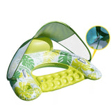 Maxbell Pool Float with Canopy with Cup Holder Compact Lounger for Lake Summer Beach green