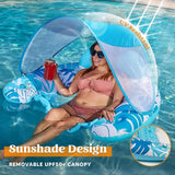 Maxbell Pool Float with Canopy with Cup Holder Compact Lounger for Lake Summer Beach blue