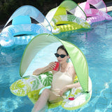 Maxbell Inflatable Pool Float with Large Canopy Float Bed for Water Funs Party Travel green
