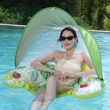 Maxbell Inflatable Pool Float with Large Canopy Float Bed for Water Funs Party Travel green