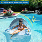 Maxbell Inflatable Pool Float with Large Canopy Float Bed for Water Funs Party Travel blue