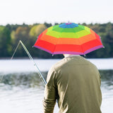 Maxbell Hands Free Umbrella Hat Compact Fishing Umbrella Cap for Walking Summer Gift Rainbow