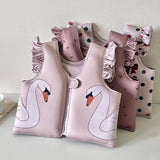 Maxbell Kids Swim Vest Kids Swimming Aid Float Vest for Age 3-6 Rafting Water Sports swan pattern