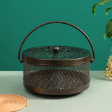 Maxbell Home Coil Holder with Handle Round with Lid Stand for Indoor Travel Home Bronze