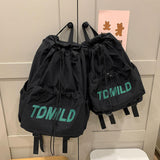 Maxbell Drawstring Backpack Large Capacity Fashion Gym Sack for Gym Outdoor Shopping Black