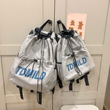 Maxbell Drawstring Backpack Large Capacity Fashion Gym Sack for Gym Outdoor Shopping Gray