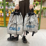 Maxbell Drawstring Backpack Large Capacity Fashion Gym Sack for Gym Outdoor Shopping Gray