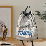 Maxbell Drawstring Backpack Large Capacity Fashion Gym Sack for Gym Outdoor Shopping Gray