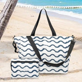 Maxbell Beach Tote Bag Portable Large Capacity Sandproof Travel Tote for Family Trip Blue