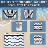 Maxbell Beach Tote Bag Portable Large Capacity Sandproof Travel Tote for Family Trip Blue