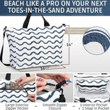 Maxbell Beach Tote Bag Portable Large Capacity Sandproof Travel Tote for Family Trip Blue