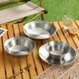 Maxbell Stainless Steel Plates and Bowls Portable Camping Plates Dinnerware Set 4PCS Silver
