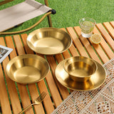 Maxbell Stainless Steel Plates and Bowls Portable Camping Plates Dinnerware Set 4PCS Gold