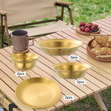 Maxbell Stainless Steel Plates and Bowls Portable Camping Plates Dinnerware Set 8PCS Gold