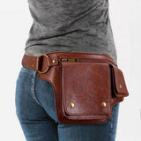 Maxbell Women Waist Bag Hiking Casual Purse Versatile Vintage Design Stylish Hip Bag Red Brown