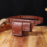 Maxbell Women Waist Bag Hiking Casual Purse Versatile Vintage Design Stylish Hip Bag Red Brown