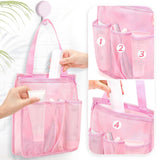 Maxbell Portable Mesh Shower Tote Bag Bathroom Organizer for Camp Women/Men Bathroom Pink