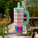 Maxbell Tumbler with Lanyard 40oz Leakproof Stainless Steel Cup for Home Camping Gym flower