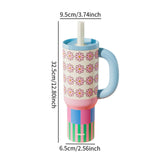 Maxbell Tumbler with Lanyard 40oz Leakproof Stainless Steel Cup for Home Camping Gym flower