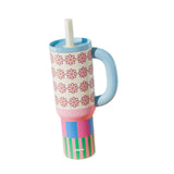 Maxbell Tumbler with Lanyard 40oz Leakproof Stainless Steel Cup for Home Camping Gym flower