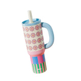 Maxbell Tumbler with Lanyard 40oz Leakproof Stainless Steel Cup for Home Camping Gym flower