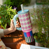 Maxbell Tumbler with Lanyard 40oz Leakproof Stainless Steel Cup for Home Camping Gym flower