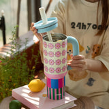 Maxbell Tumbler with Lanyard 40oz Leakproof Stainless Steel Cup for Home Camping Gym flower