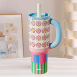 Maxbell Tumbler with Lanyard 40oz Leakproof Stainless Steel Cup for Home Camping Gym flower