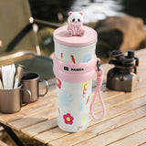 Maxbell Portable Insulated Tumbler Stainless Steel Water Bottle for Outdoor Home Car Pink with Panda