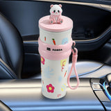 Maxbell Portable Insulated Tumbler Stainless Steel Water Bottle for Outdoor Home Car Pink with Panda